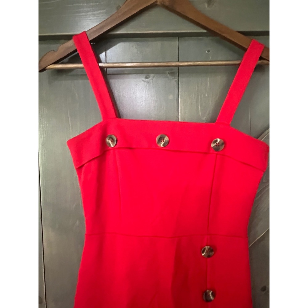 Stella Luce Red Sheath Dress Button Accent Front Slit Small Minimalist Chic - Picture 3 of 9